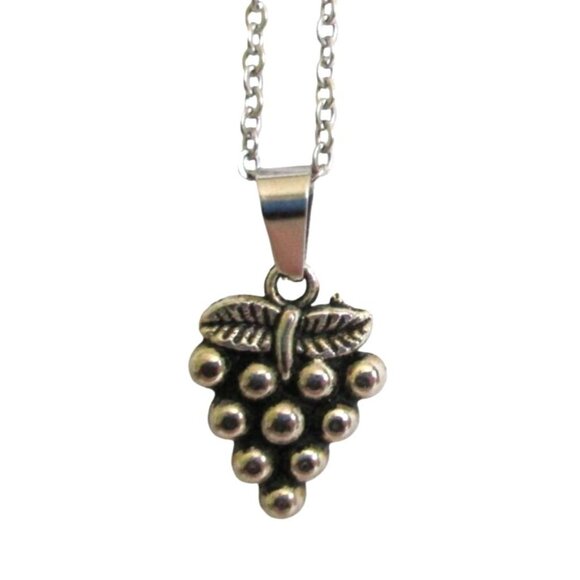 New Silver Grape Cluster Pendant Necklace W/ 18" Stainless Chain Unisex Jewelry - Picture 1 of 5